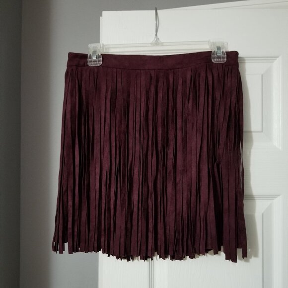 BB DAKOTA Dresses & Skirts - BB DAKOTA Plumb Suede Fringe Skirt